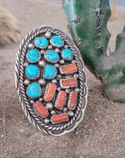 Old Pawn  Native  American Turquoise  Silver Ring 