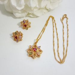 Flower Necklaces And Earring  Set 14k 14k Gold Plated 