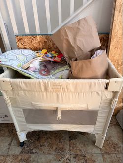 Bundle of baby items bassinet & co-sleeper, vibrating bouncer rocker,  play gym activity play mat