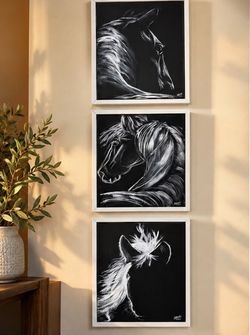 Set of 3 Acrylic Horse Paintings