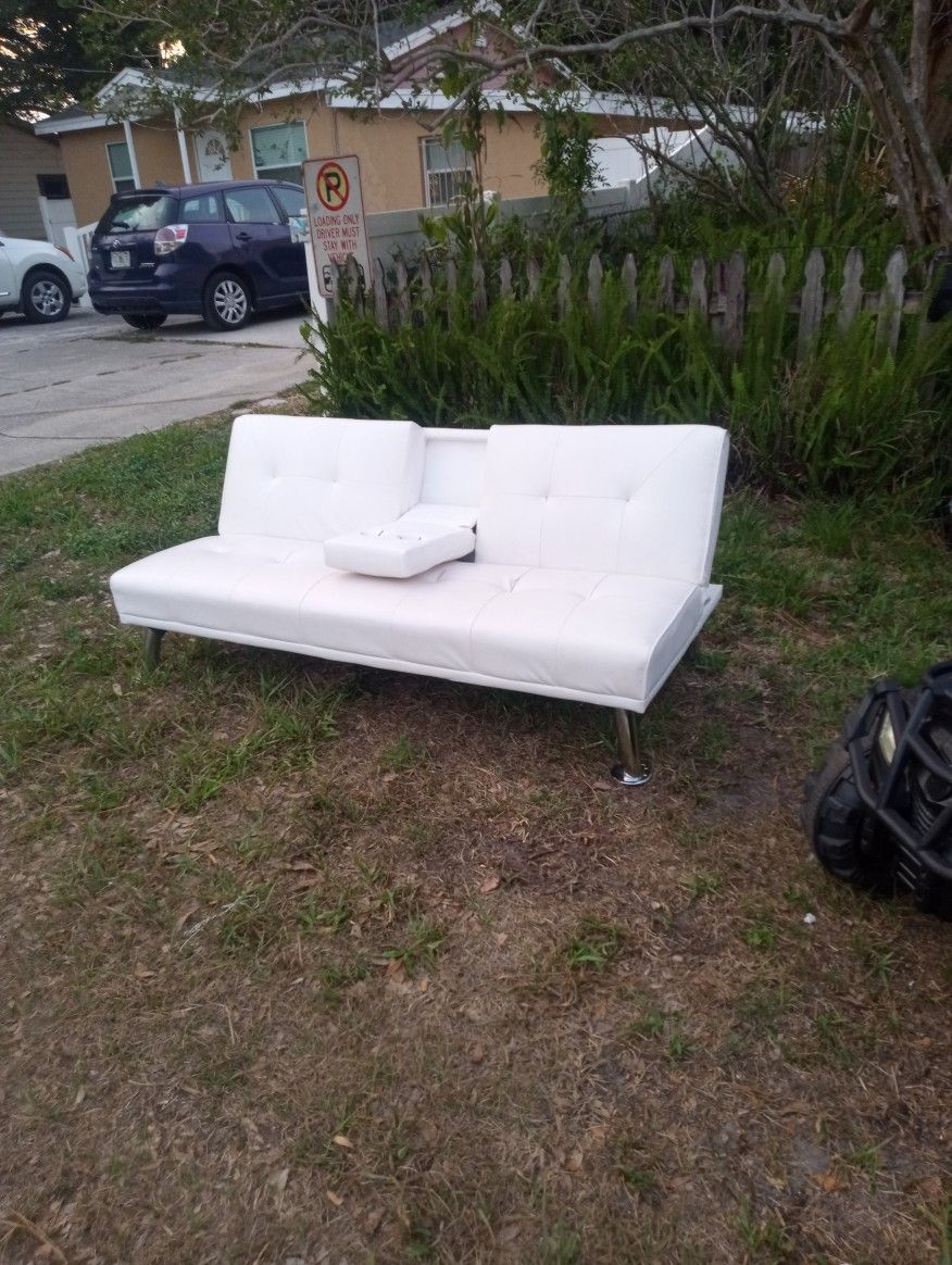 White Fair Oaks Leather Comfortable Sofa Futon