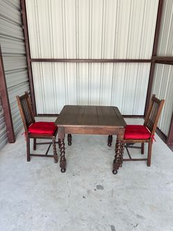 Vintage Solid Wood Barley Twist Drop leaf Table & 2 Chairs Brown