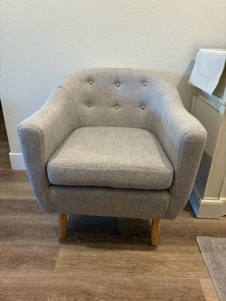 Mid-Century Modern Grey Tufted Tub Chair