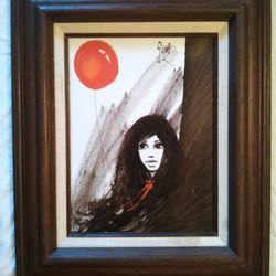 Mid Century Modern Original Oil Panting Girl Balloon 25" x 20"
