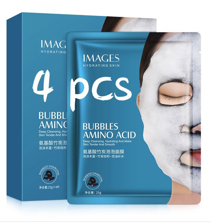 Bubble Bamboo Mask 4 Pcs Cleansing Mask Amino Acid Moisturizing Oxygen Foam Black Face Mask Facial Whitening Bright white Skin
