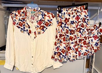 Floral Western Shirt and Skirt Set