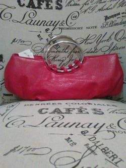Red clutch bag. Red handbag. Silver bangle handles. Great for holidays, Christmas, New Years