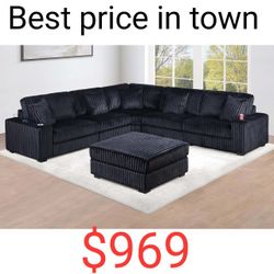 black corduroy 6 piece modular sectional sofa with ottoman