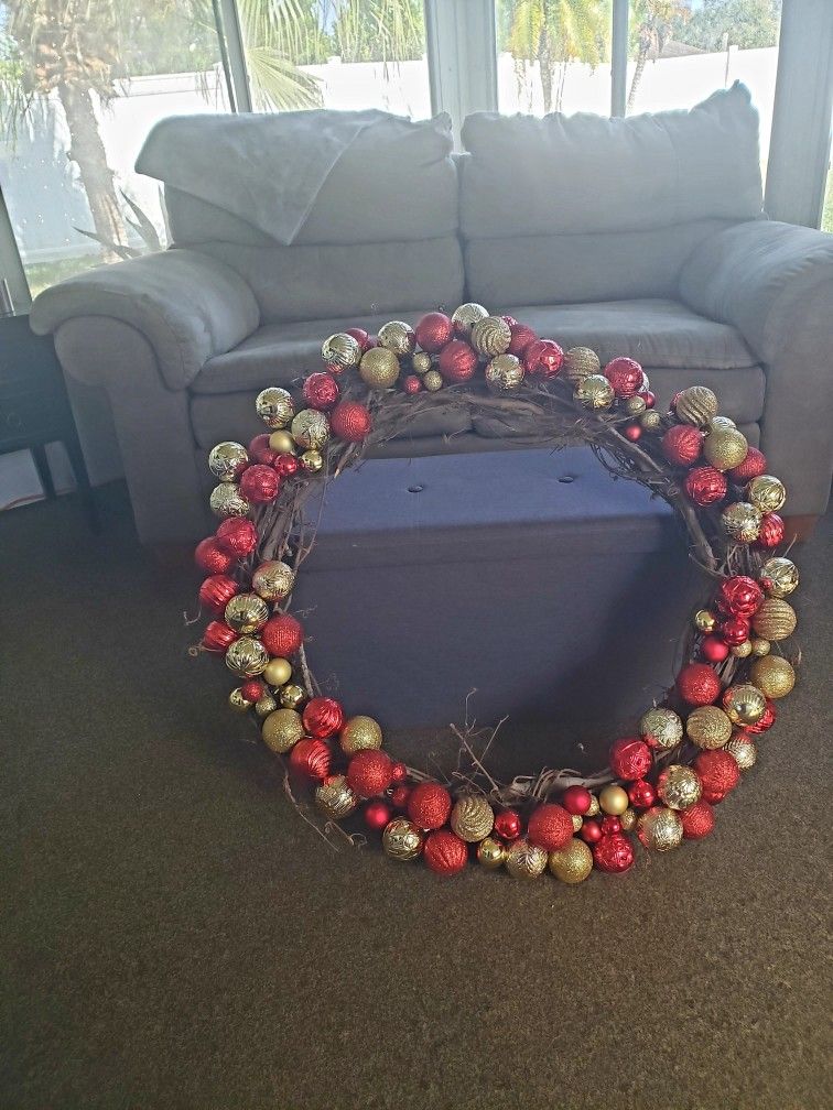 Handmade Red And Gold Christmas Wreath