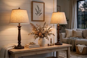 Farmhouse Table Lamps with Linen Shades – Set of 2