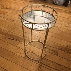 Gold Metal Mirrored Glass Accent Table: Home Furniture  