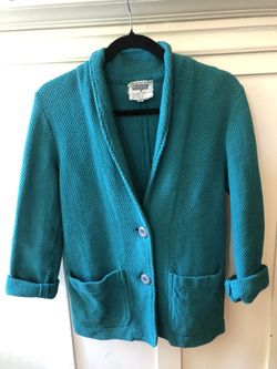 Vintage Teal Woven Cotton Blazer 