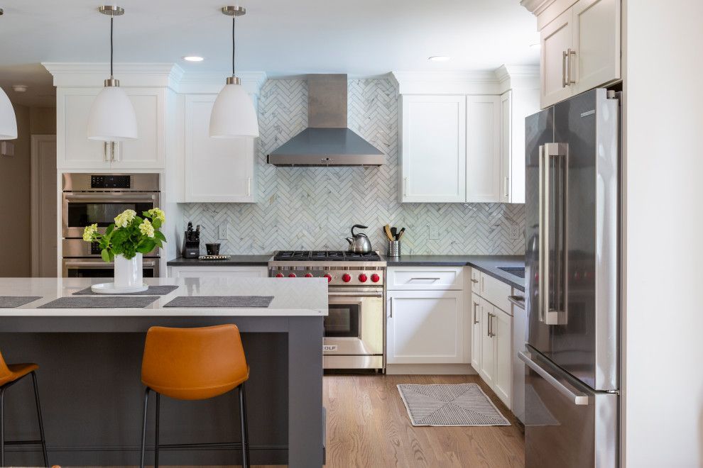 Shaker White & Ebony Shaker / L shape with Island kitchen at an affordable