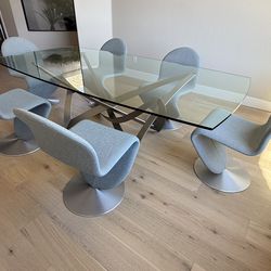 Rectangular Glass Dining Table Set with 6 Chairs