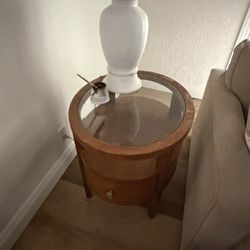 Solid Wood/glass Top Side Table 