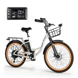 Electric Bike for Adults, Peak 700W Motor 20MPH, 374.4Ah Removable Battery 45Miles Ebike, 24'' Step Thru City Cruiser E Bike,7-Speed,Full Suspension,F