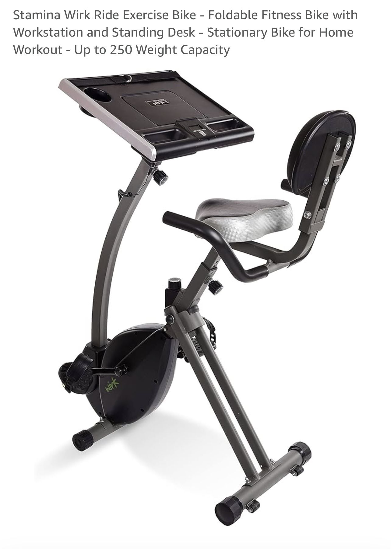 Stamina Wirk Ride Exercise Bike - Foldable Fitness Bike with Workstation and Standing Desk