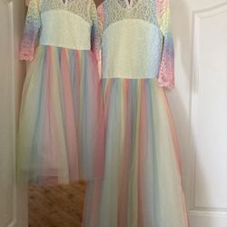 Two Matching Rainbow Dresses For Pictures 