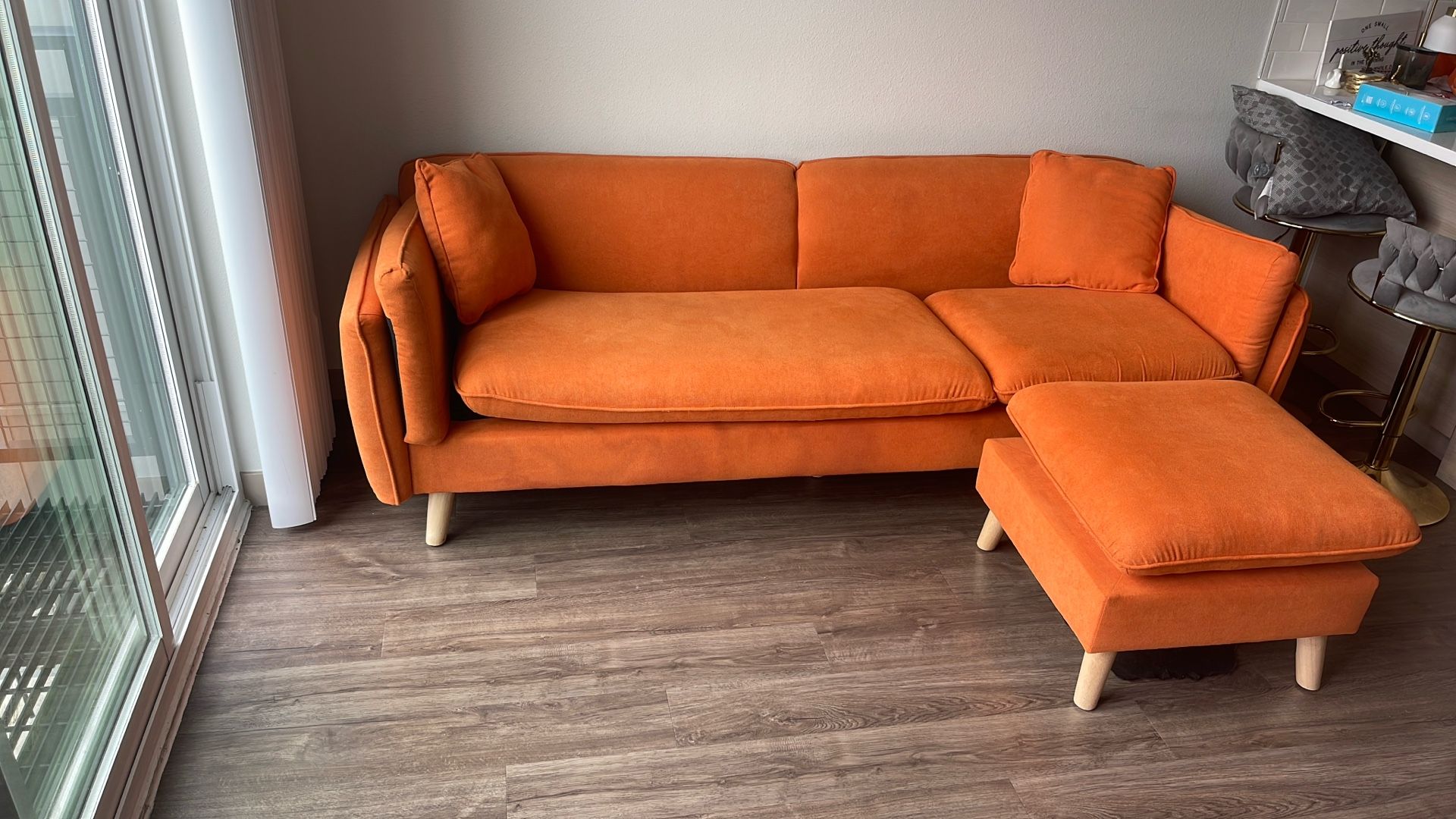 Peach Fabric Couch.