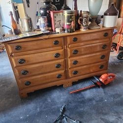 Solid wood dresser with matching mirror and one side table