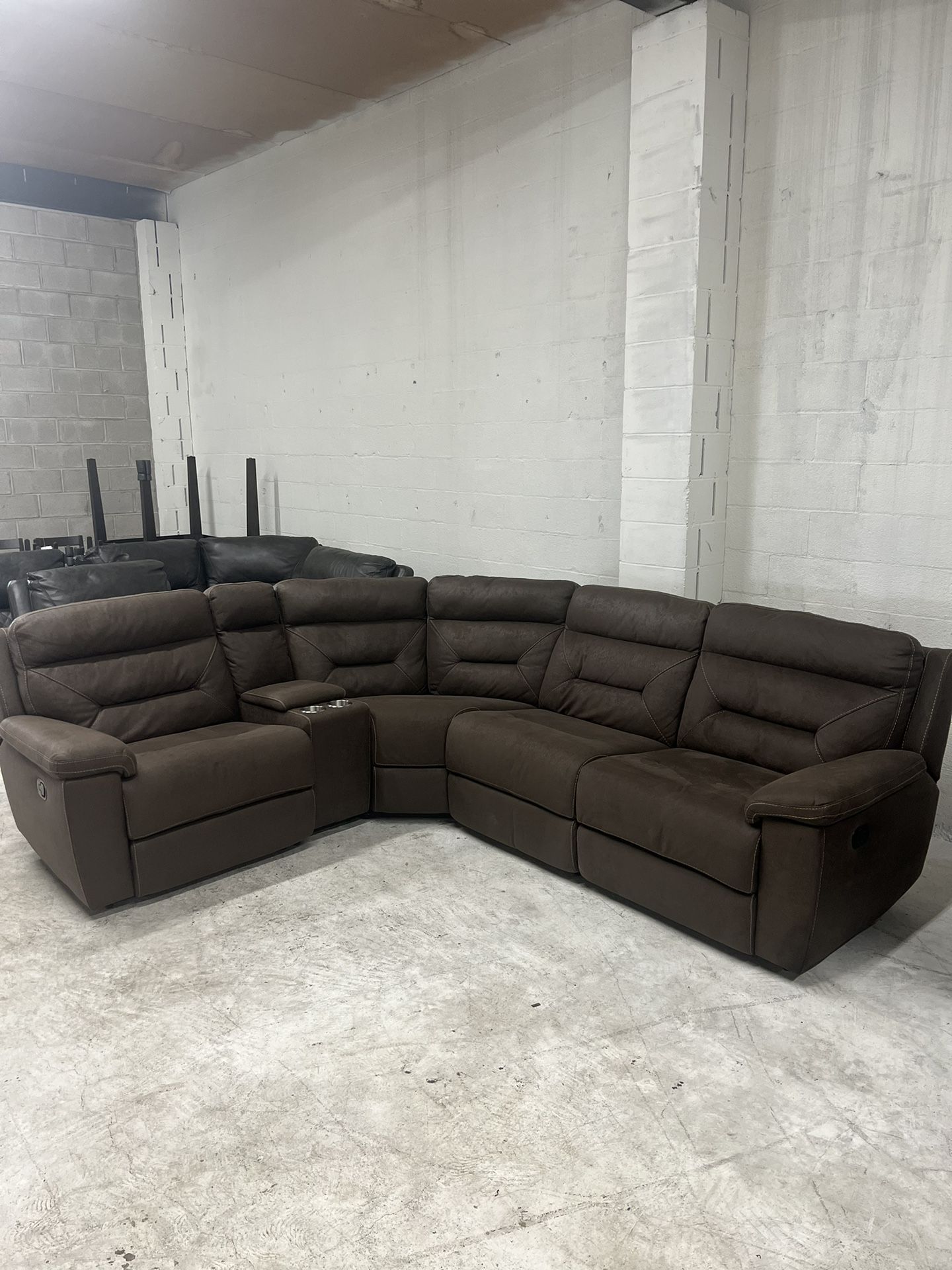 (Free Delivery) Brown Fabric Recliner Sectional Sofa Couch