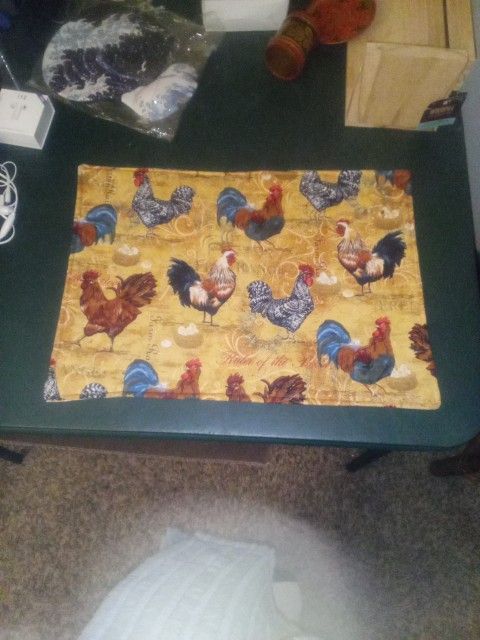 New Handmade 6 Rooster Farmhouse Placemats w/Different Design On The Back. CASH