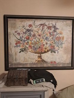 Large floral canvas with frame