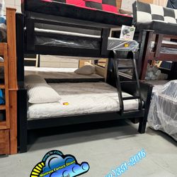 New Twin Full Bunk Bed Pinewood With Both Mattresses