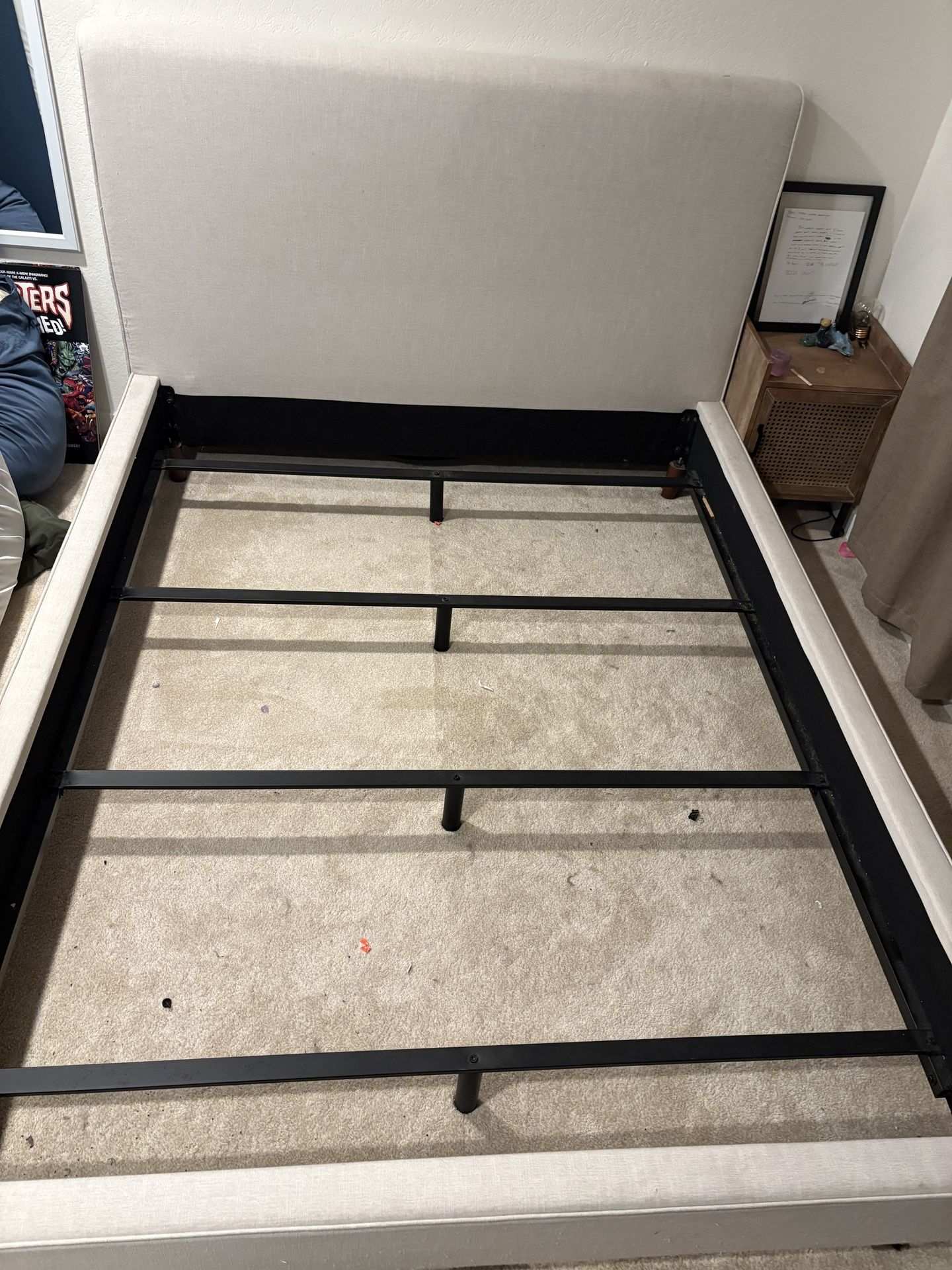 Fabric Queen Bed frame w/ Metal Slats