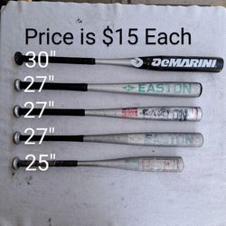 5 Baseball Bats Of Various Sizes (Price Is $15 Each)