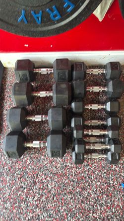 Rubber Hex Dumbbell Set – 5 to 45 lbs