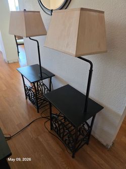 2 nightstands/side tables  with lights and storage (measurements in description)