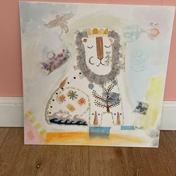 Beautiful, Whimsical Lion Painting/Collage ⭐️