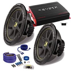 bass package deal WITH Installation. 2 kicker 12” with box and amp WITH INSTALLATION