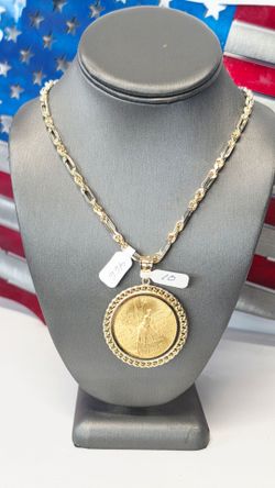 14k 24inch 4.5mm Chain And 14k Pendant With 22k Centenario