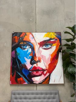 Large 200 × 200 cm Abstract Portrait Painting, Wood framing