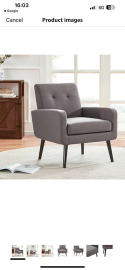 Gray Armchair for Reading | Wood | Mid-Century, Vintage | Living Room, Bedroom, Home Office, Study | Button Tufted Back