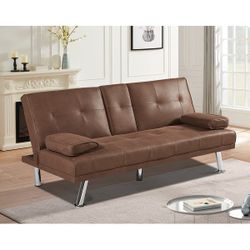 NEW COFFEE FOLDABLE SOFA FUTON BED WITH CUP HOLDER