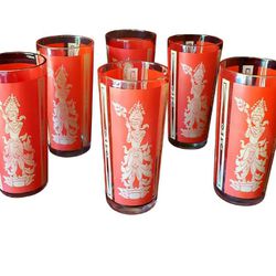1960's Culver Thai Goddess High Ball Glasses - 
Set of Six, more available please Inquire.
