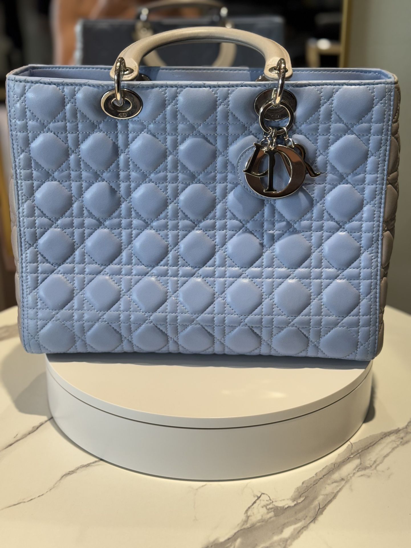 Dior Blue Quilted Tote Bag