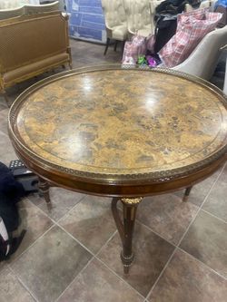 Maitland-Smith Tessellated Marble Mahogany and Gilt Gold Center/Game Table