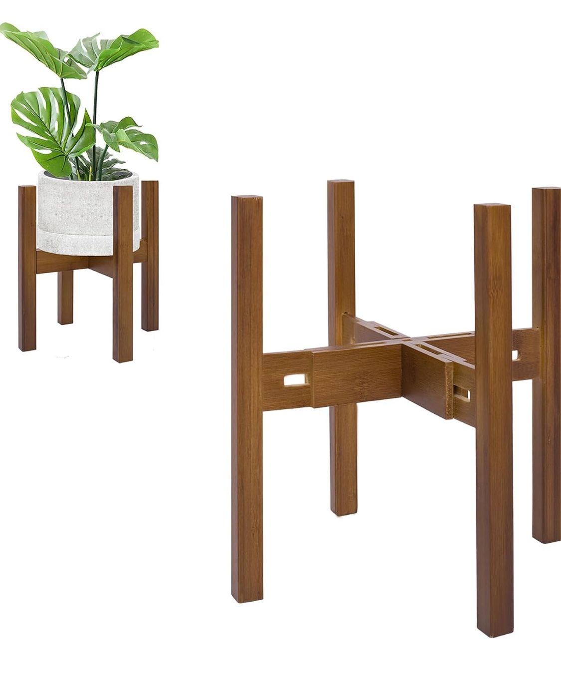 Adjustable Plant Stand Indoor,Bamboo Mid Century Modern Plants Stands, Stable Plant Holder,Fit 8 9 10 11 12 inch Pots (Pot & Plant Not Included)