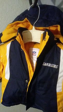 Boys size 2t San Diego Chargers Bomber Jacket with removable hood