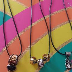 3 Black Rope Necklaces With Charms