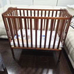 Portable Foldable Baby Mini Crib With New Mattress Included