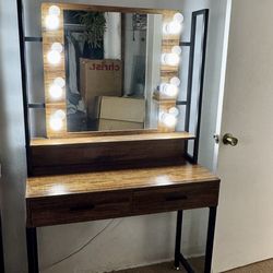 Vanity Mirror With Table And Two Drawers