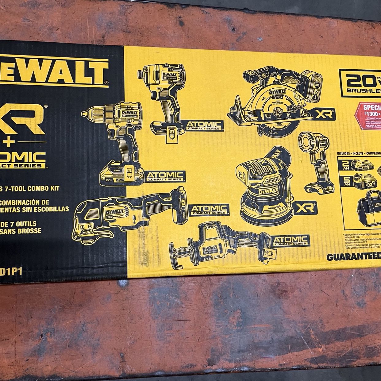 New Dewalt 20-Volt MAX Lithium-Ion Cordless 7-Tool Combo Kit with 2.0 Ah Battery, 5.0 Ah Battery and Charger