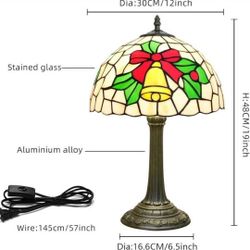Tiffany Stained Glass Table Lamp Christmas Bell Holly Vintage Holiday Lamp