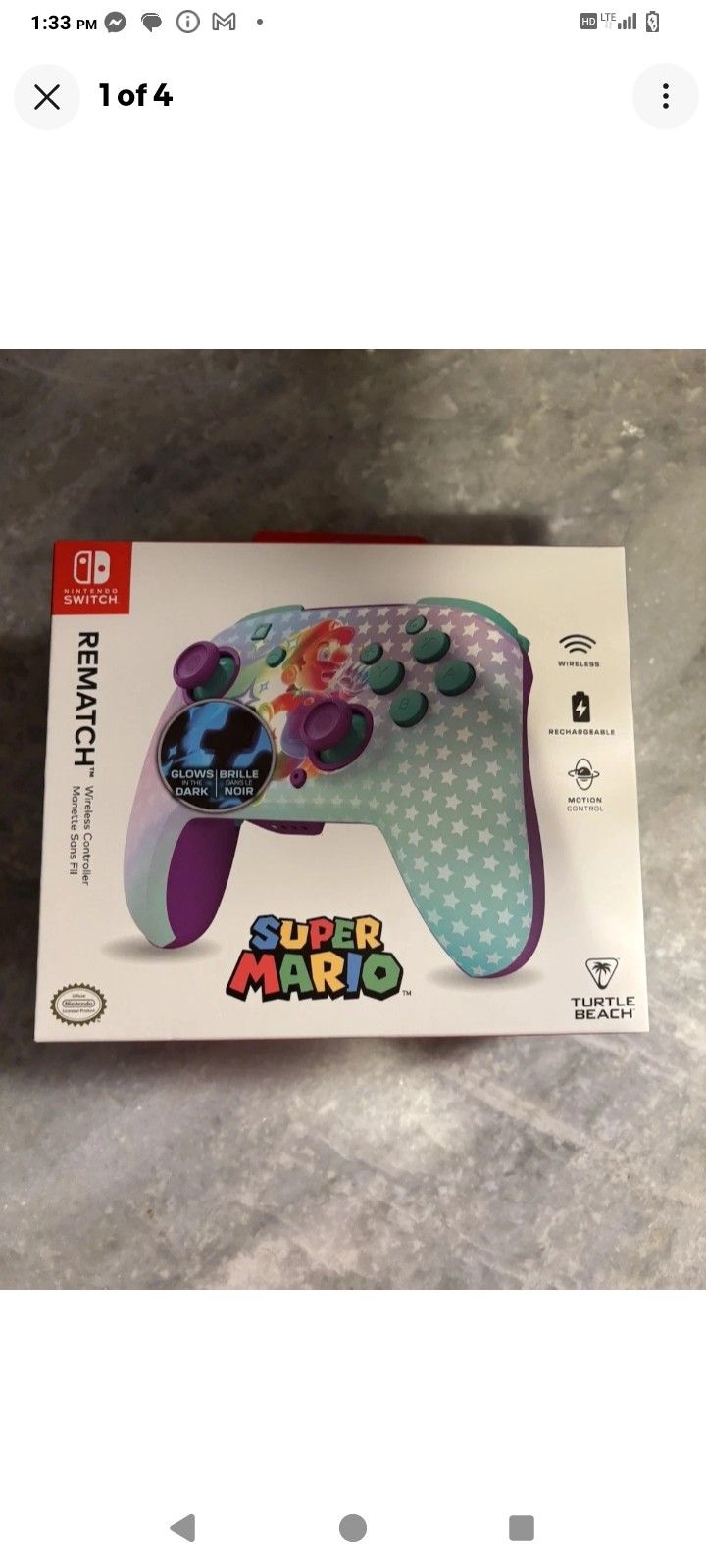Nintendo Turtle Beach Mario Glow-In-The-Dark Wireless Switch Controller