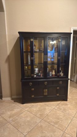 Black Wood China Cabinet with Glass Doors